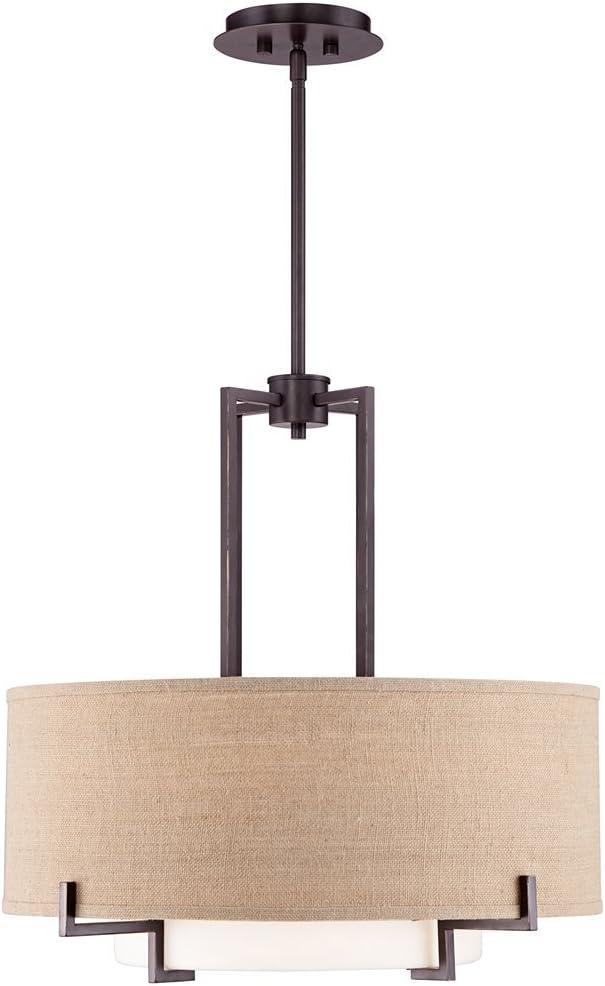 Possini Euro Design Concentric Bronze Pendant Chandelier 25" Wide Farmhouse Rustic Burlap Drum Shade 4-Light Fixture for Dining Room Kitchen Island