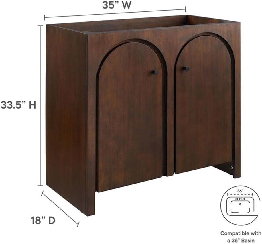 Appia 36" Walnut Bathroom Vanity Cabinet with Arched Doors