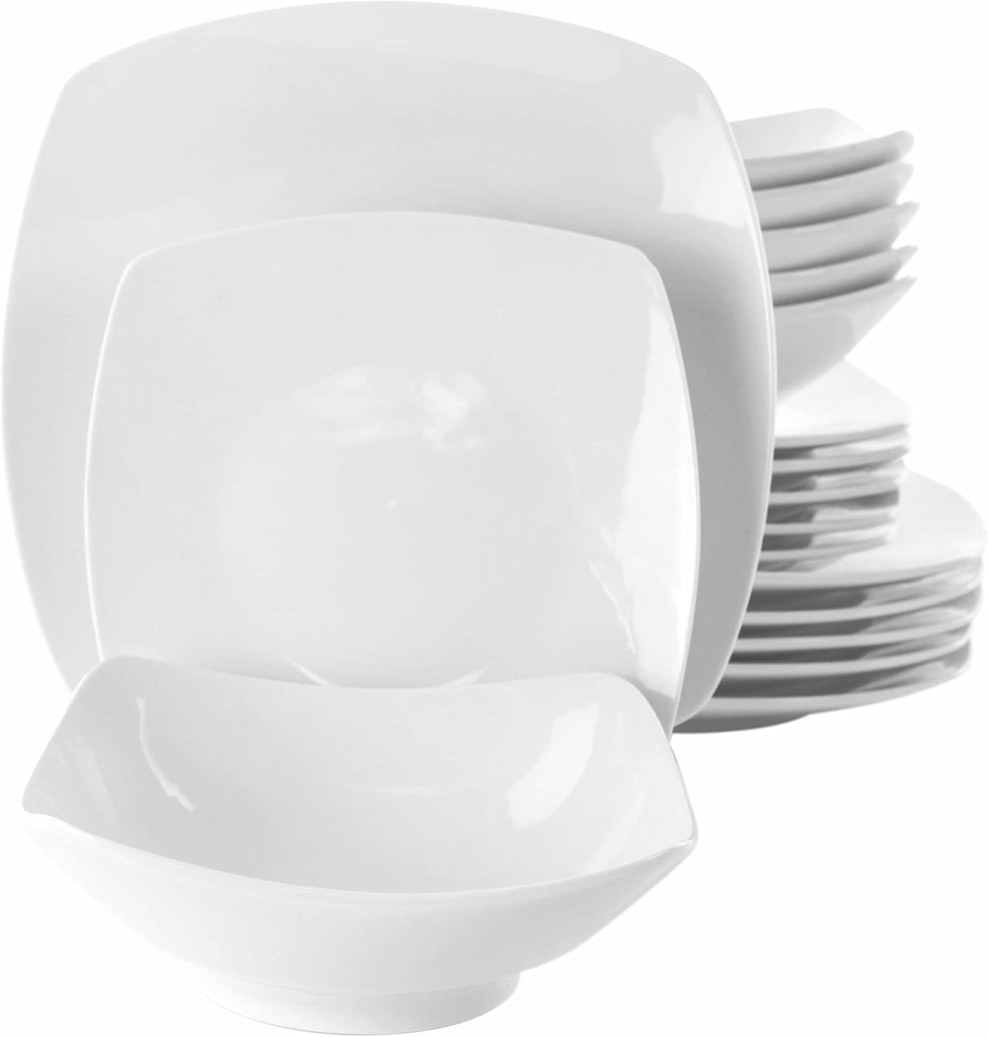 18pc Porcelain Newman Square Dinnerware Set White - Elama: Microwave & Dishwasher Safe, Service for 4, Solid Pattern