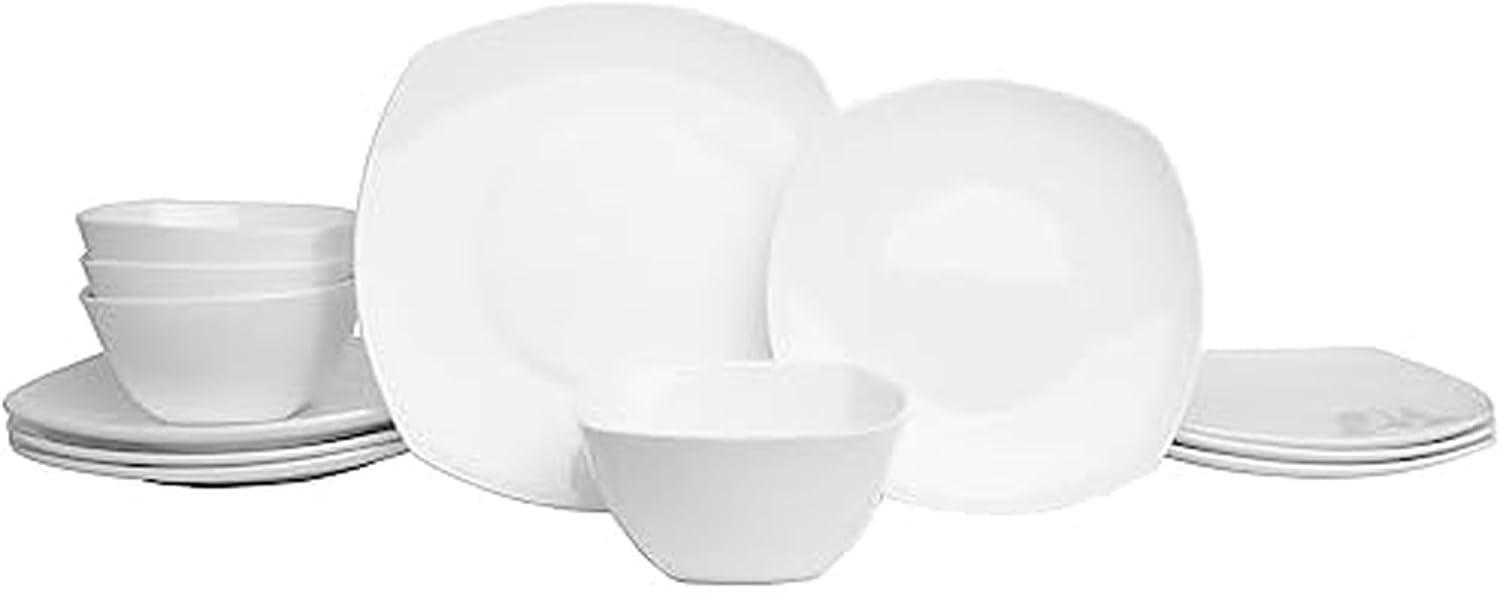 Fitz and Floyd Nevaeh White 12-Piece Lightweight Bone China Dinnerware Set, Service for 4