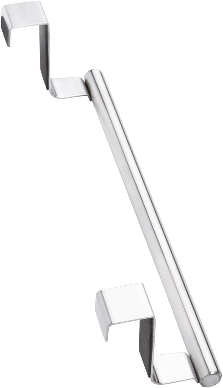 Modern Towel Bar with Hooks for Bathroom and Kitchen, Brushed Stainless Steel Towel Hanger Over Cabinet (9 inch)