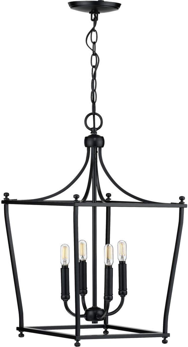 Progress Lighting Parkhurst 4-Light Lantern Matte Black Ceiling Light, Steel, Incandescent, Dry Rated