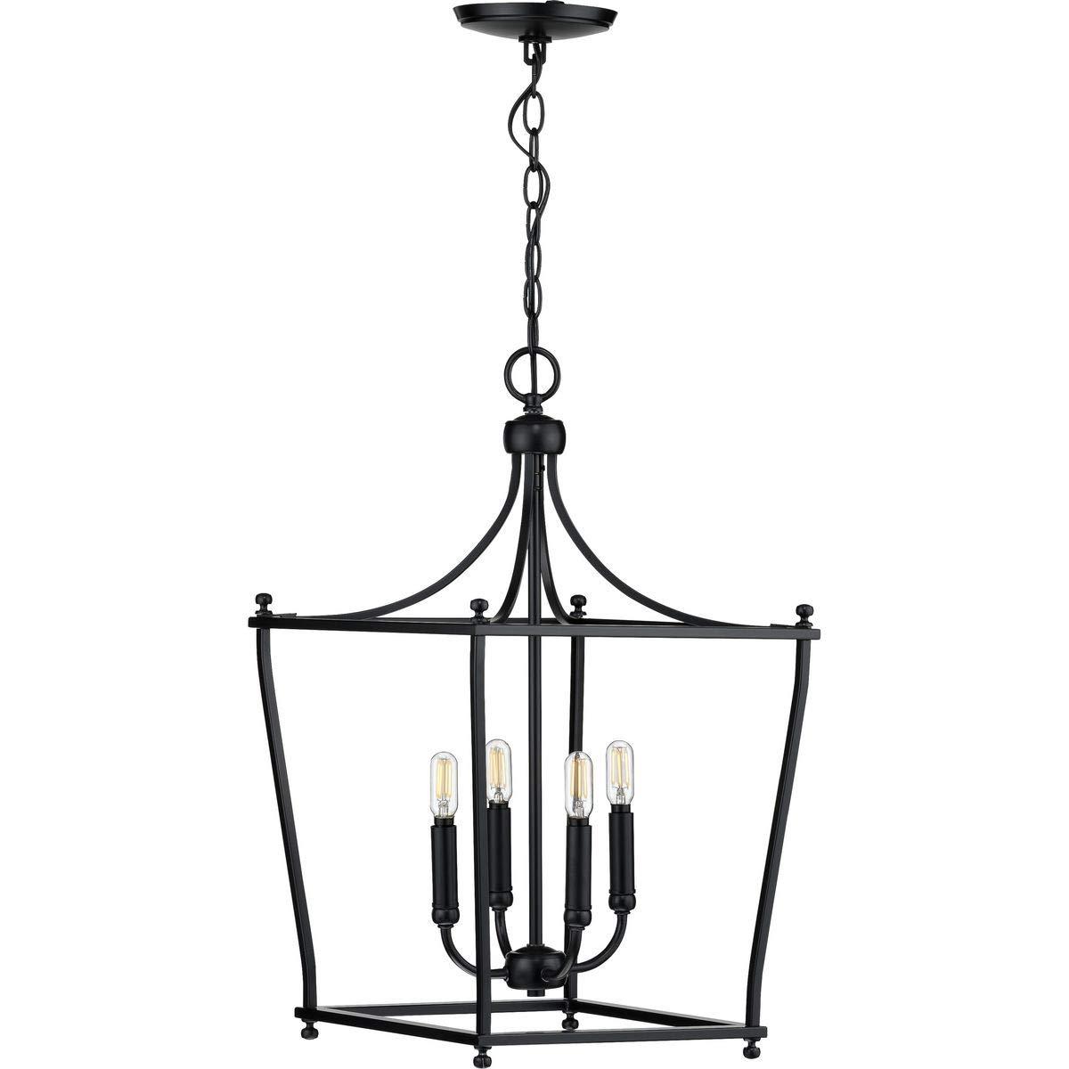Progress Lighting Parkhurst 4-Light Lantern Matte Black Ceiling Light, Steel, Incandescent, Dry Rated
