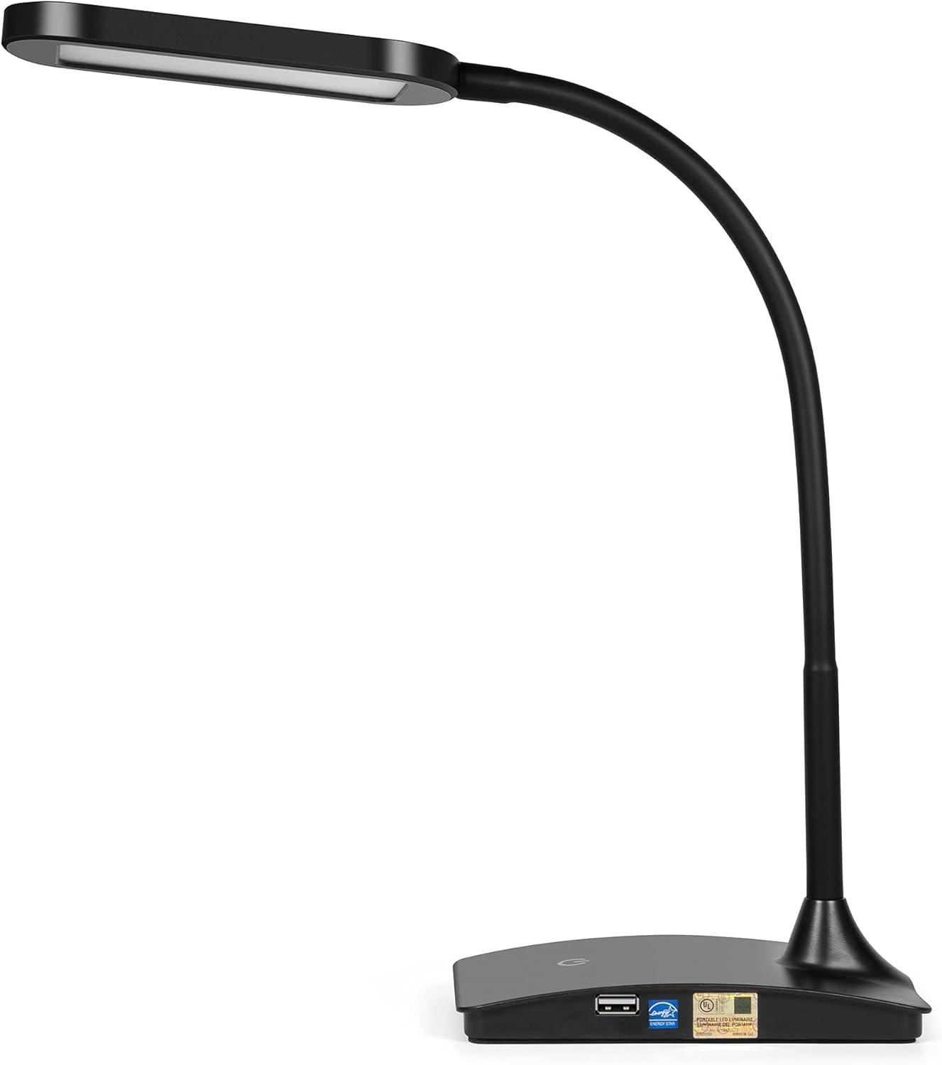 LED Desk Lamp with USB Port for Home Office - Super Bright Small Desk Lamp, a Perfect LED Desk Light as Study Lamp, Bedside Reading Lights (Black)