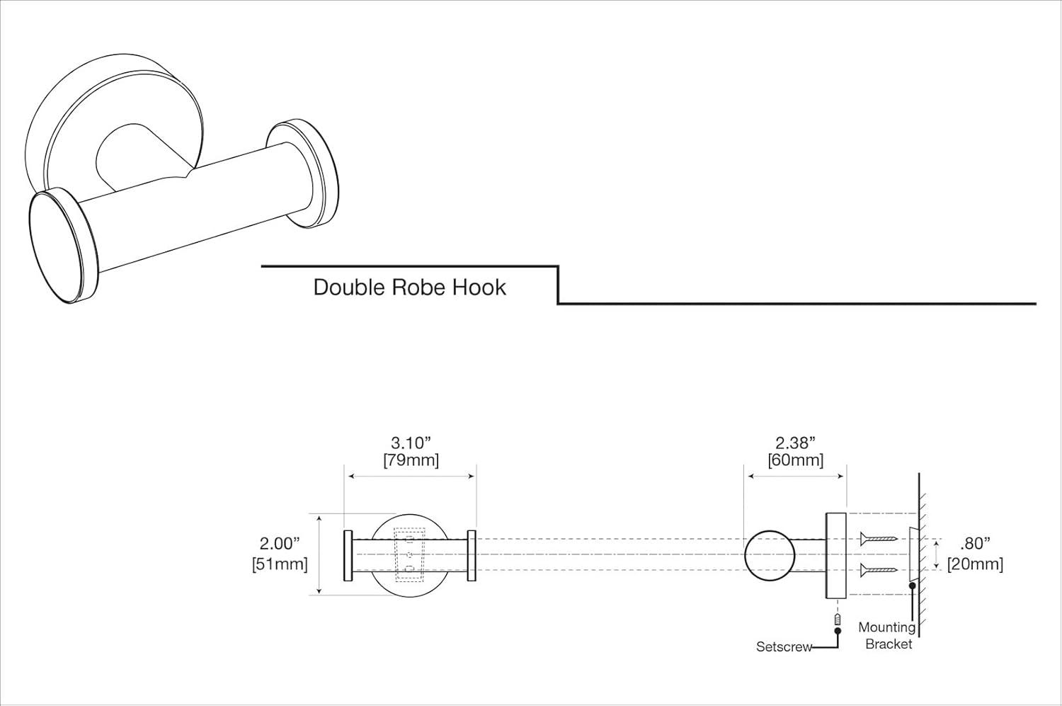 Glam Wall Mounted Double Robe Hook | Bathroom Towel, Robe Hook