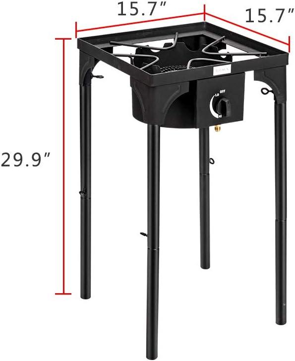 Tcbosik Outdoor Camp Stove Propane Gas Cooker Portable Cast Iron Patio Cooking Burner (Single Burner 75000-BTU), Black