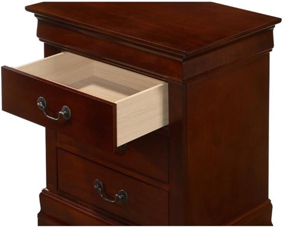 Glory Furniture Louis Phillipe 3 Drawer Nightstand in Cherry