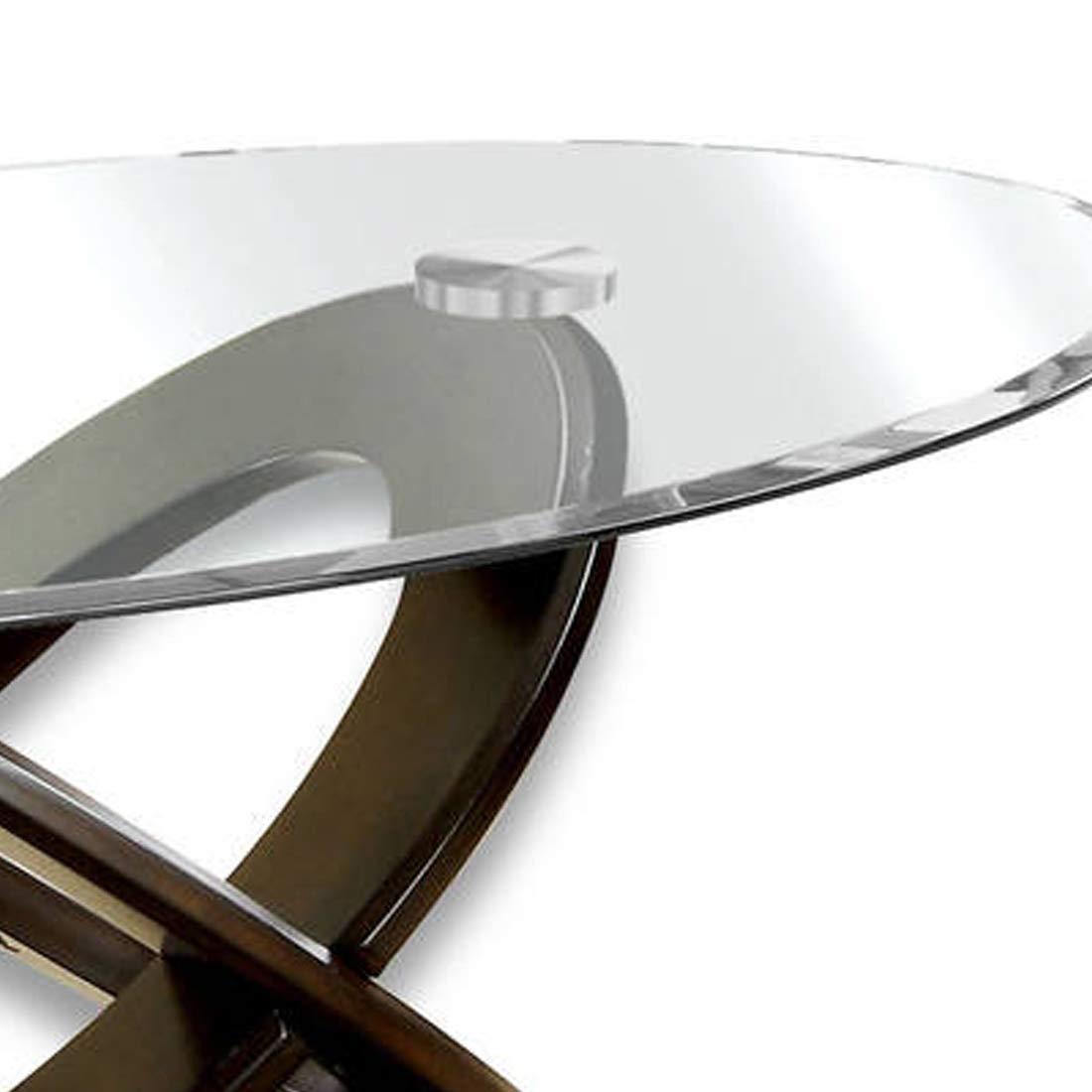 Benjara Oval Glass Top Coffee Table with Cross Oval Base, Brown and Clear