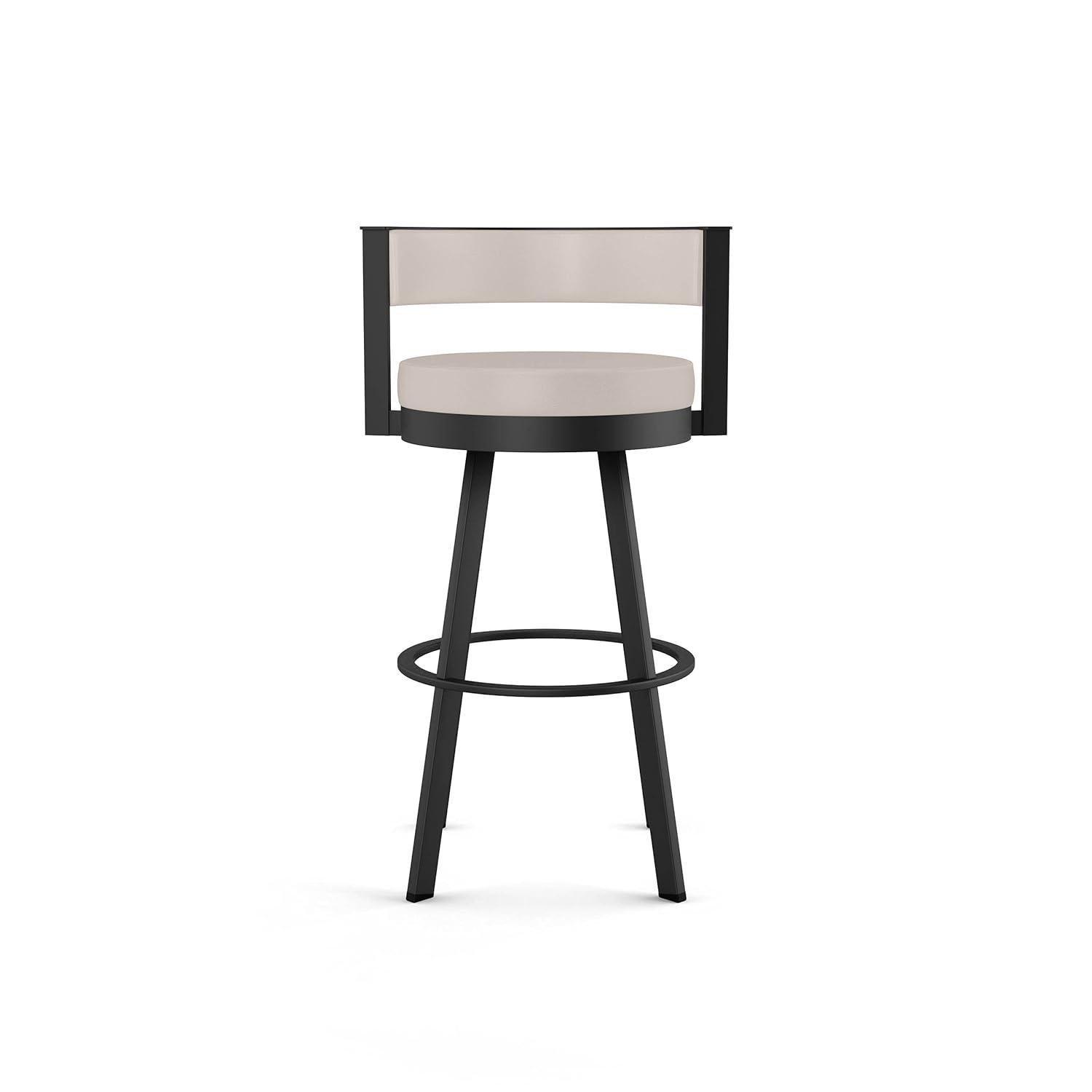 Amisco Browser Barstool: Faux Leather, Oval Back, Steel Frame, Fixed Height 30"