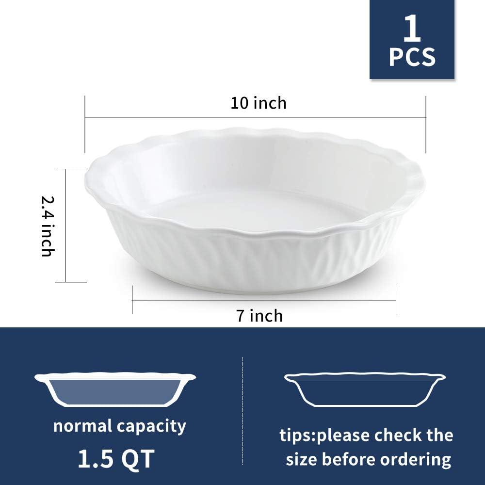 KOOV Ceramic Pie Pan, 10 Inches Pie Dish, Pie Plate for Dessert Kitchen, Round Baking Dish Pan for Dinner, Texture Series (White)