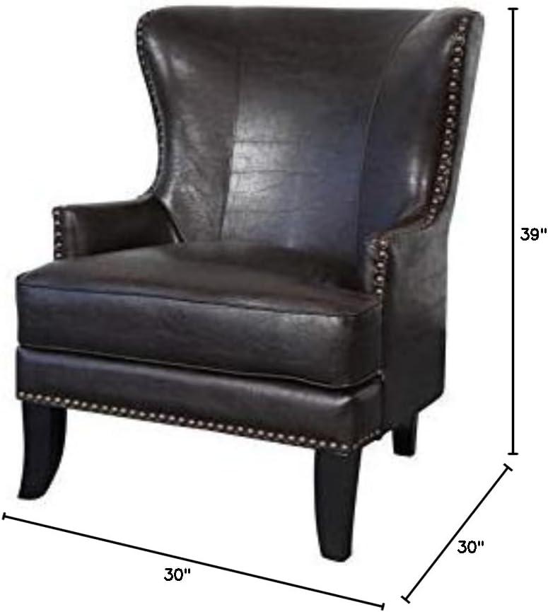 Hawthorne Collections Barrow Leather Accent Chair with High Back in Espresso