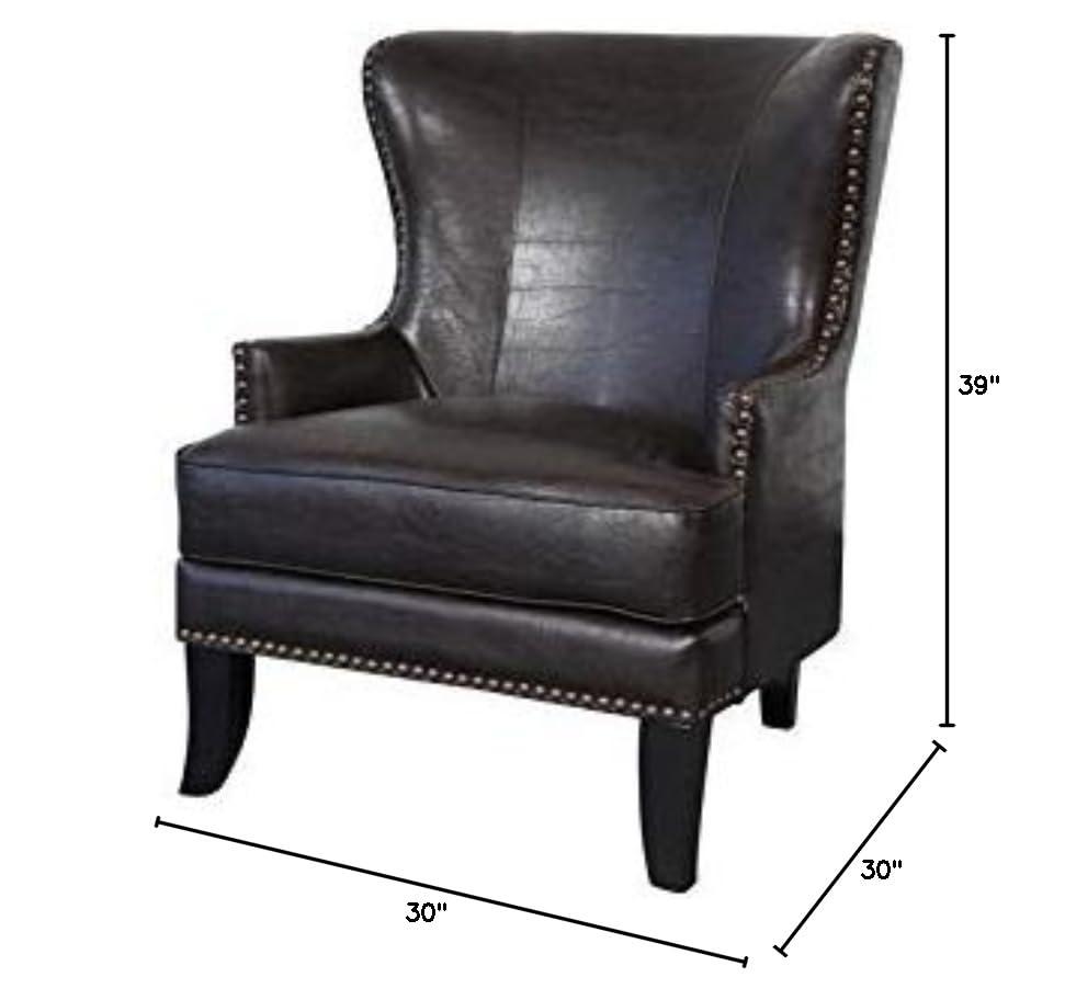 Hawthorne Collections Barrow Leather Accent Chair with High Back in Espresso