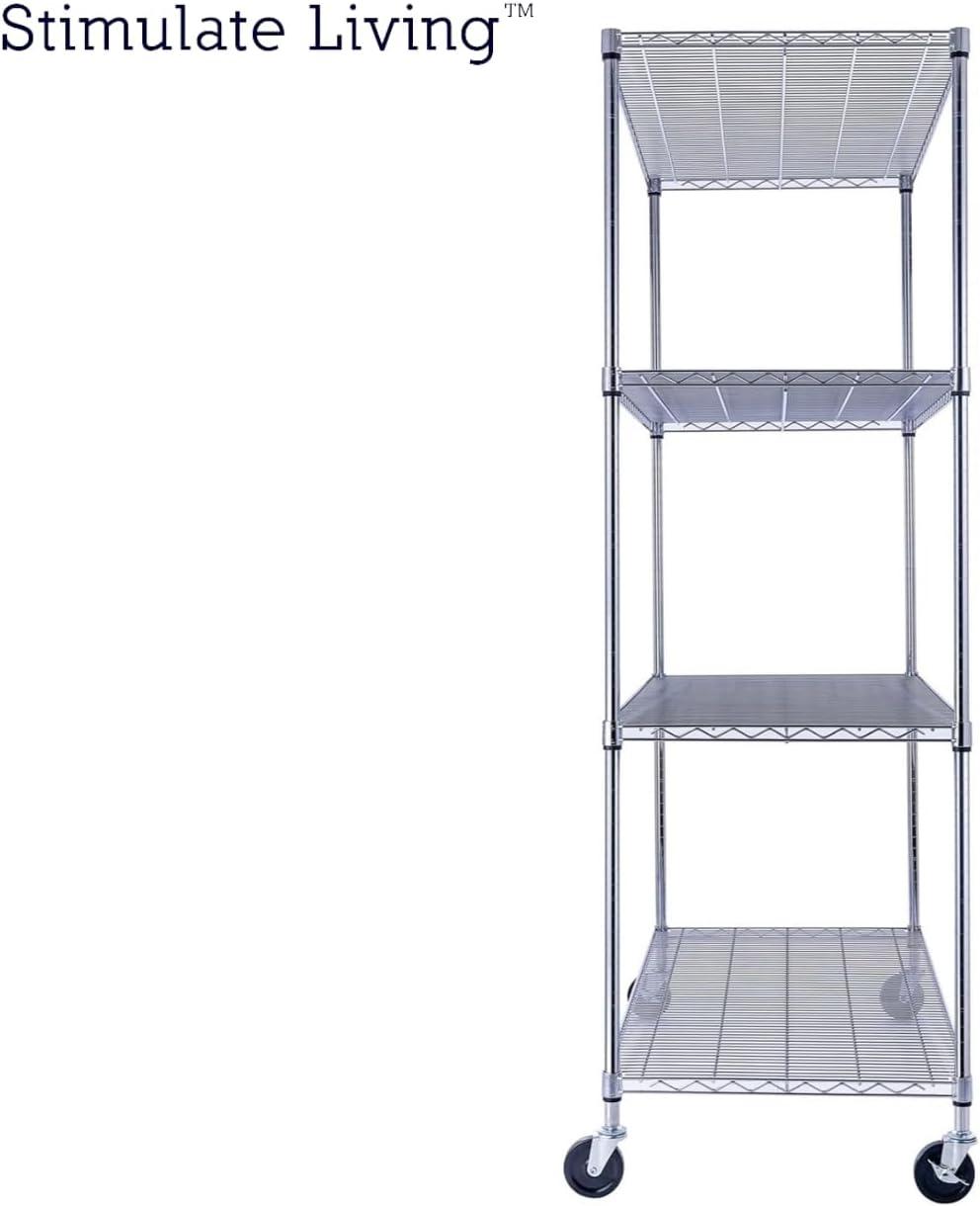 48"x24"x72" Prime Heavy Duty Black 4-Tier Wire Shelving NSF 3200 LBS MAX Capacity Storage Rack for Commercial, Hospital, School, Garage, and Kitchen Uses (with Wheels)