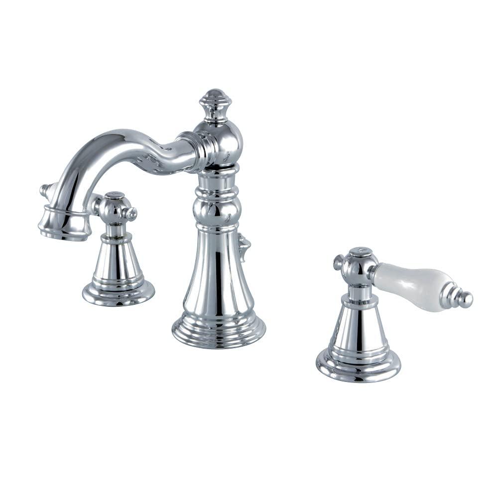 Kingston Brass English Classic Two-Handle 3-Hole Deck Mount Widespread Bathroom Faucet with Pop-Up Drain