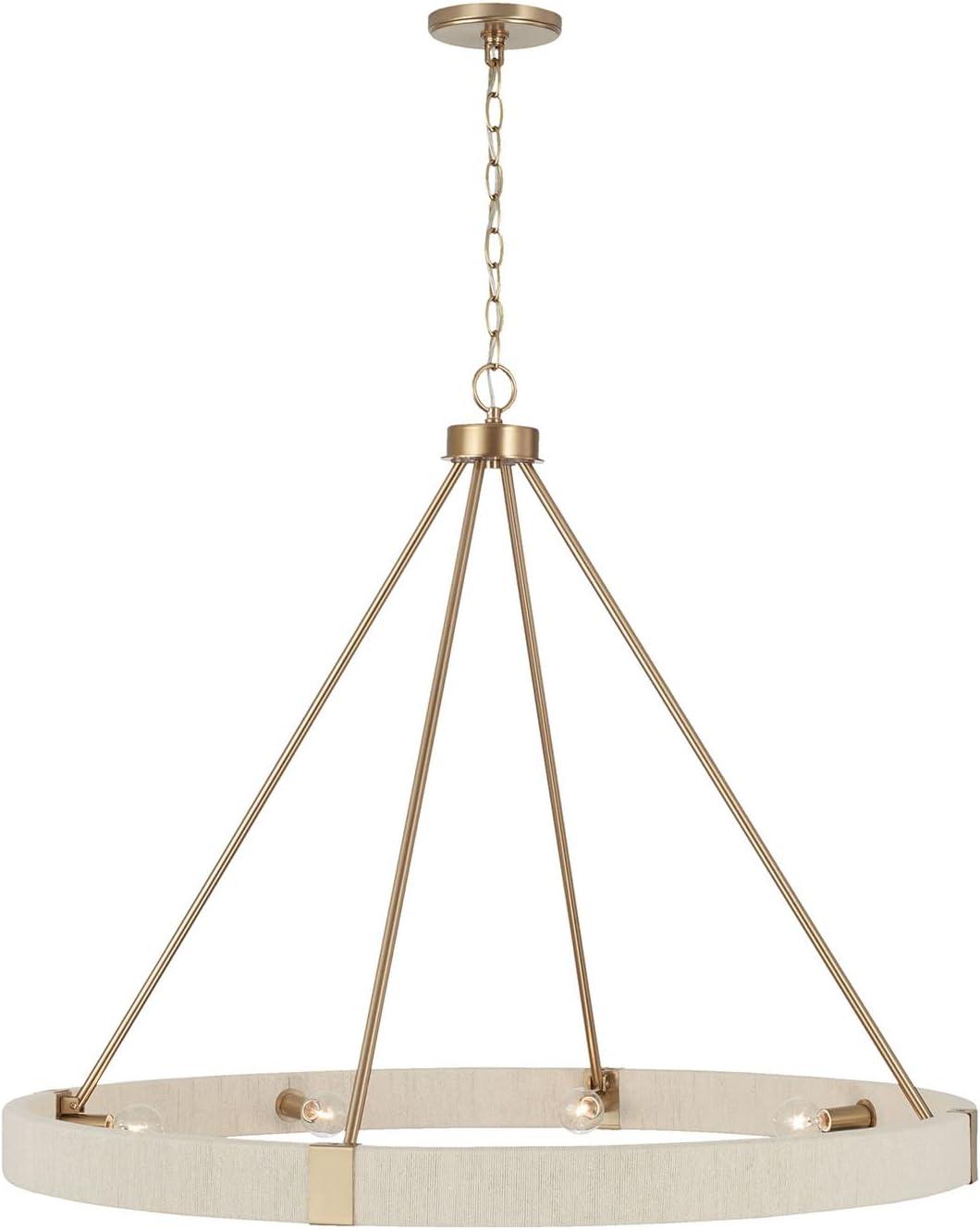 Capital Lighting 449881MA Delaney Modern Hand-Wrapped Rope Round Chandelier, 8-Light 480 Total Watts, 30" H x 36" W, Matte Brass