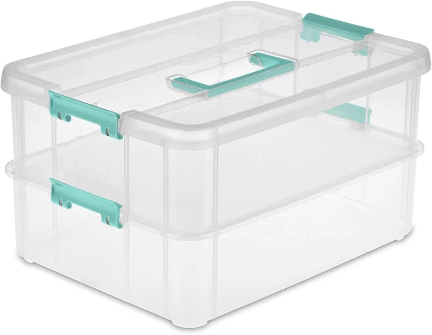 Sterilite Convenient Home 2-Tiered Layer Stack Carry Storage Box, Clear