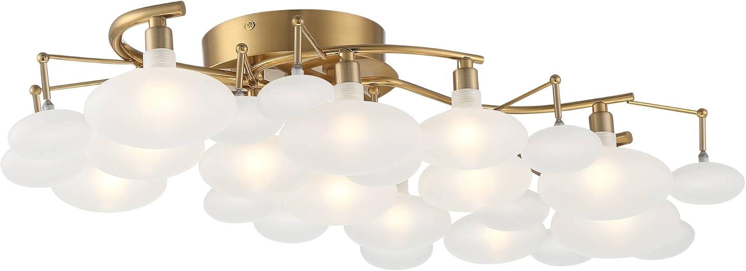 Possini Euro Design Lilypad Modern Ceiling Light Semi Flush Mount Fixture 30 1/4" Wide Warm Brass 12-Light Frosted Glass Shade for Bedroom Living Room