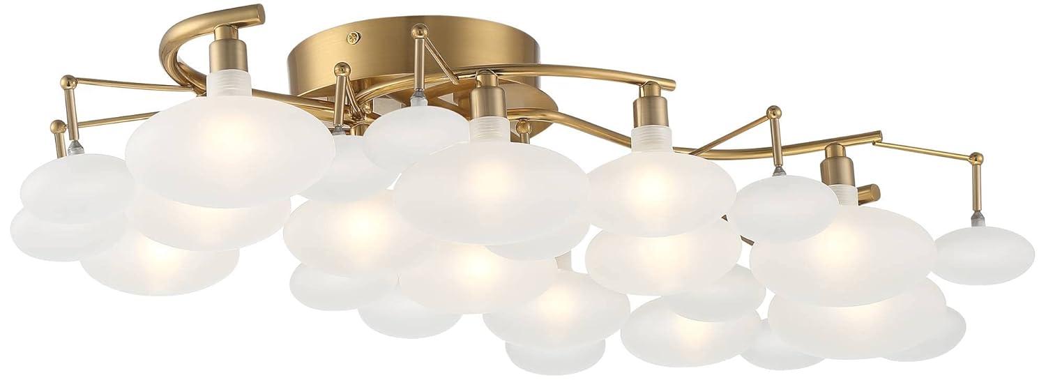 Possini Euro Design Lilypad Modern Ceiling Light Semi Flush Mount Fixture 30 1/4" Wide Warm Brass 12-Light Frosted Glass Shade for Bedroom Living Room