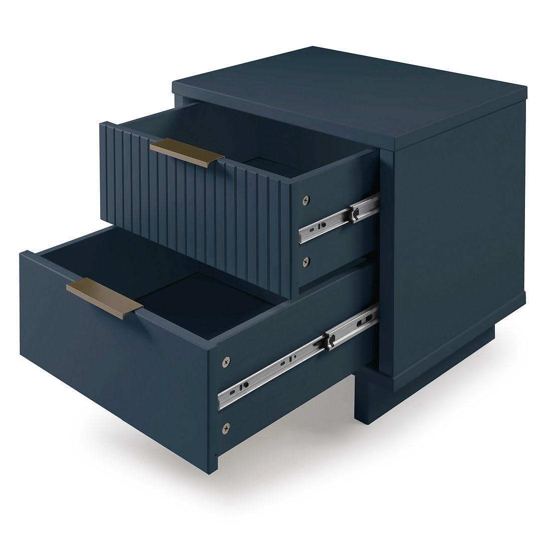 Granville Modern 2 Drawer Nightstand Midnight Blue - Manhattan Comfort: Soft Close, UV Finish, Metal Handles