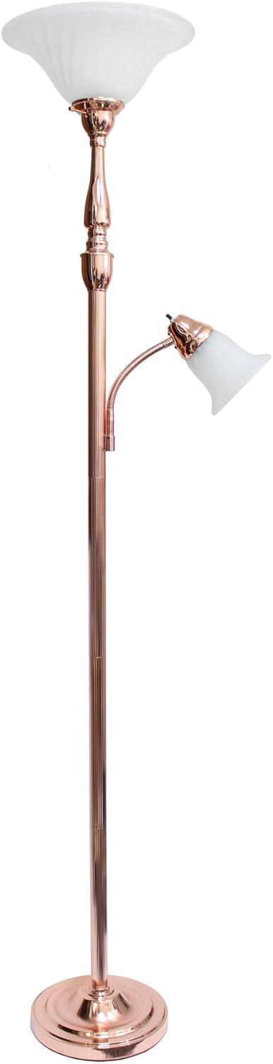 Rose Gold 71.75" Floor Lamp with White Marble Glass Shades