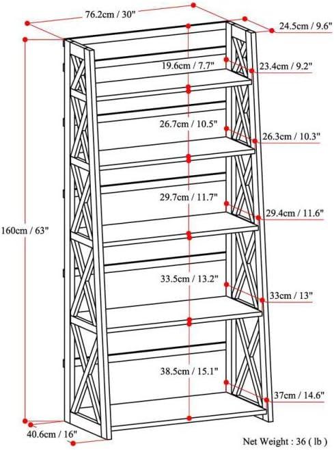 Kitchener Hickory Brown Solid Wood 5-Shelf Ladder Bookcase