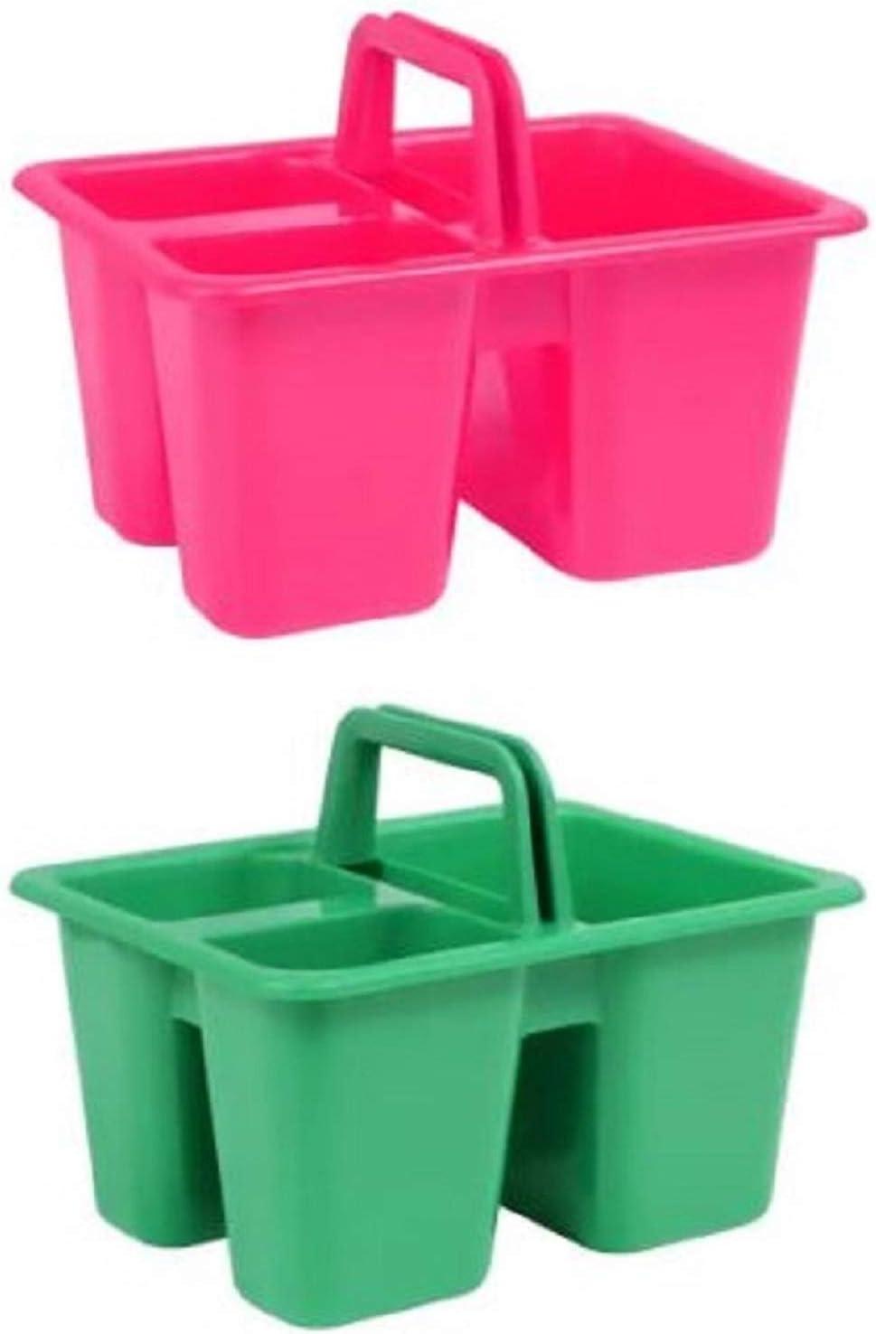 Kids Arts & Crafts Small Plastic Caddies with Handles, 3 Compartments, Assorted Colors, 4-ct Set