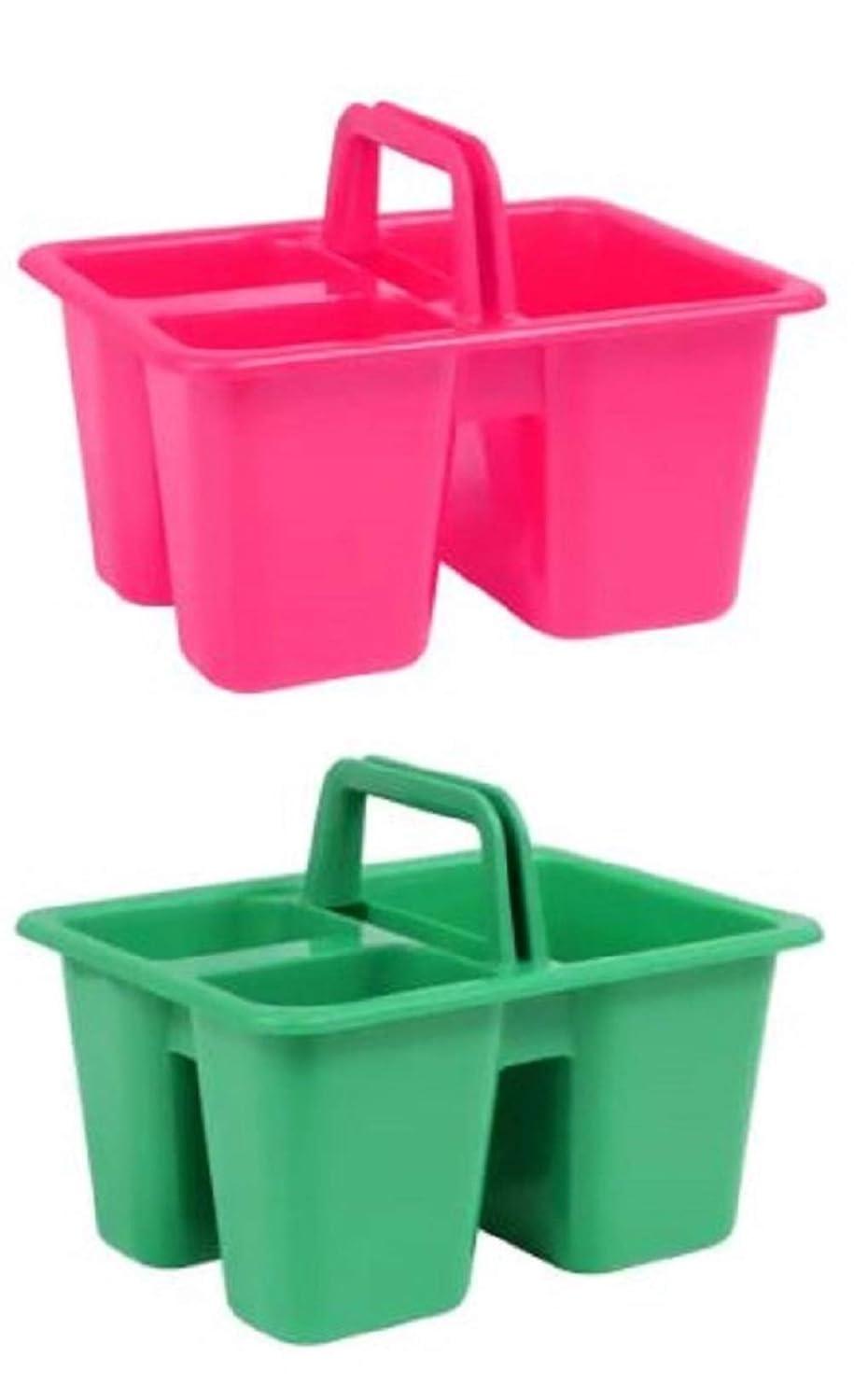 Kids Arts & Crafts Small Plastic Caddies with Handles, 3 Compartments, Assorted Colors, 4-ct Set
