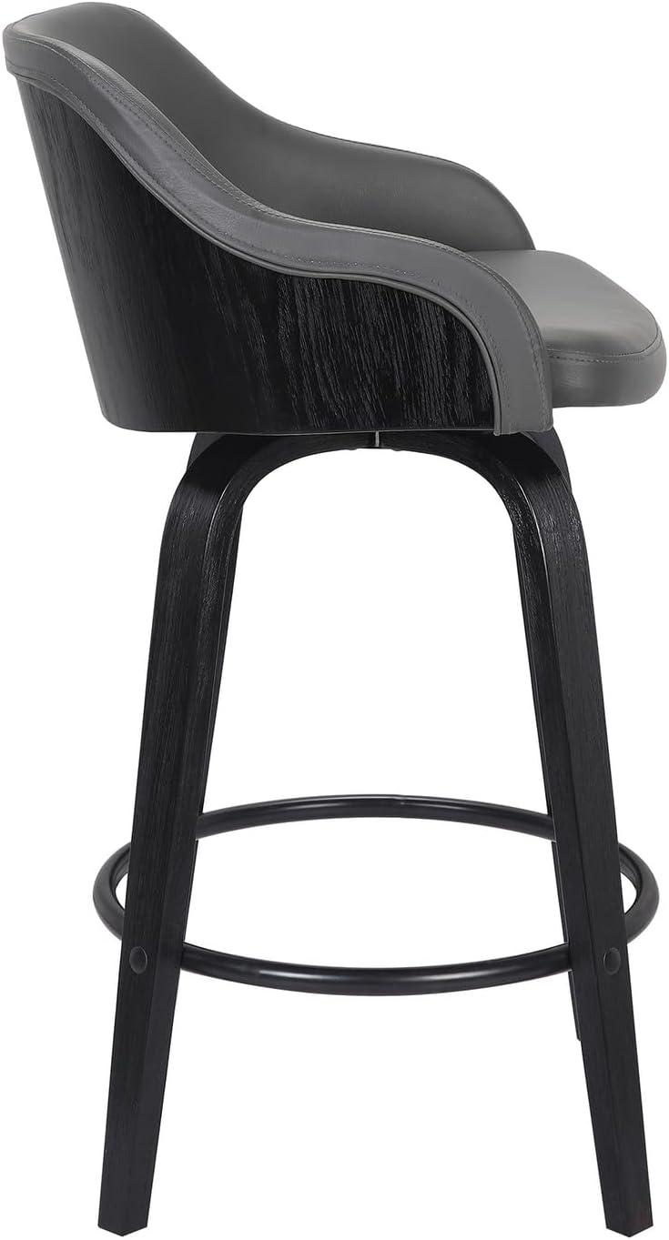 Mid Century Modern Swivel Chair in Black Leather and Gray Metal