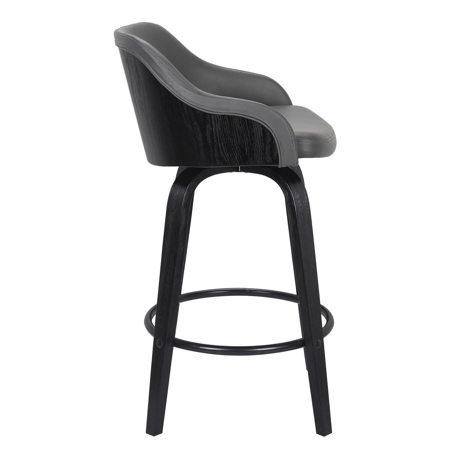 Mid Century Modern Swivel Chair in Black Leather and Gray Metal