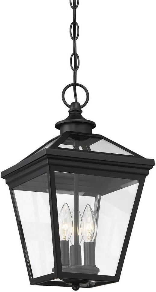 Ellijay Black and Clear Glass 3-Light Outdoor Hanging Lantern