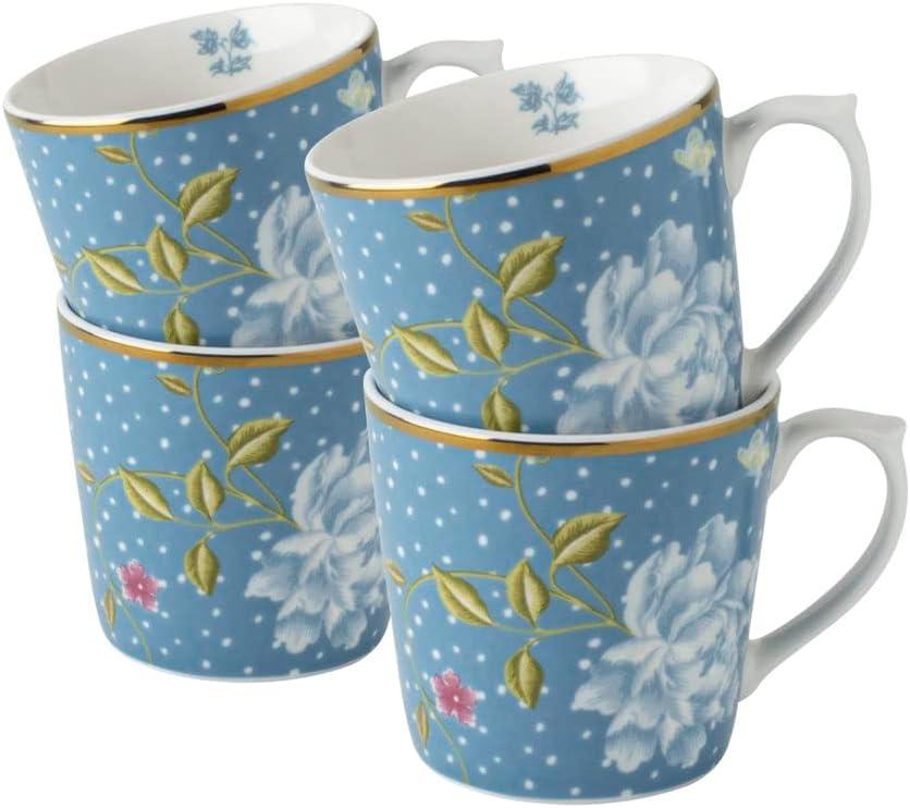 Blue Floral Ceramic 10 oz Mug Set of Four