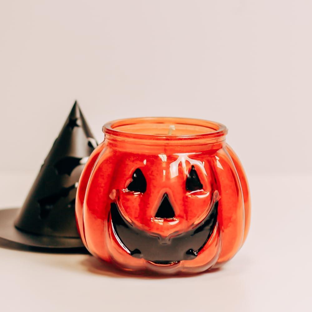 Orange Cinnamon Clove Pumpkin Jar Candle with Witch Hat Lid