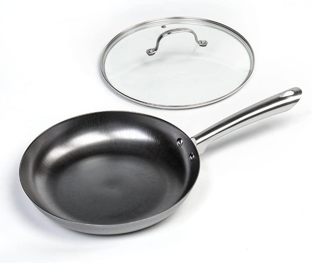 Lehman's Lightweight Cast Iron Skillet, Durable Nitrogen Hardened Cookware, No Need to Season, Cool Stainless Steel Handle, Heatproof Glass Lid, 11 in