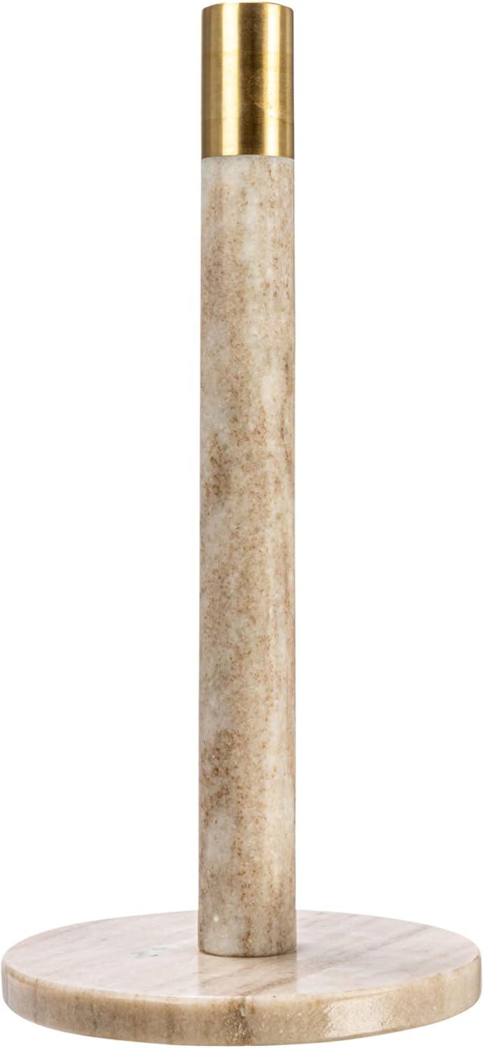 Bloomingville Modern Marble Paper Towel Holder with Brass Detail, Beige