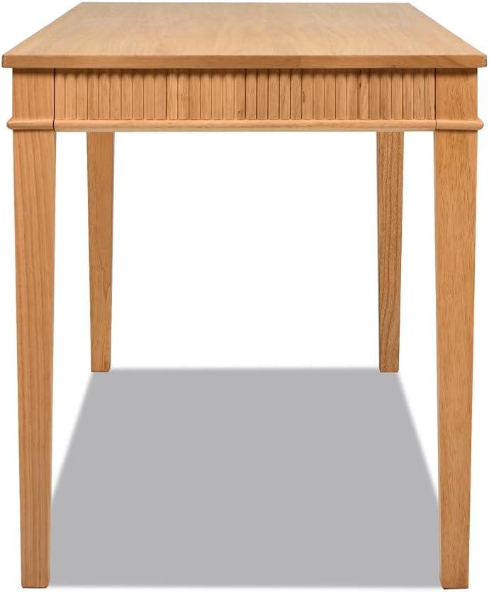Dumont Modern Farmhouse 1-Drawer Fluted Home Office Writing Desk, Natural Blonde Solid Rubberwood & Rubberwood Veneer