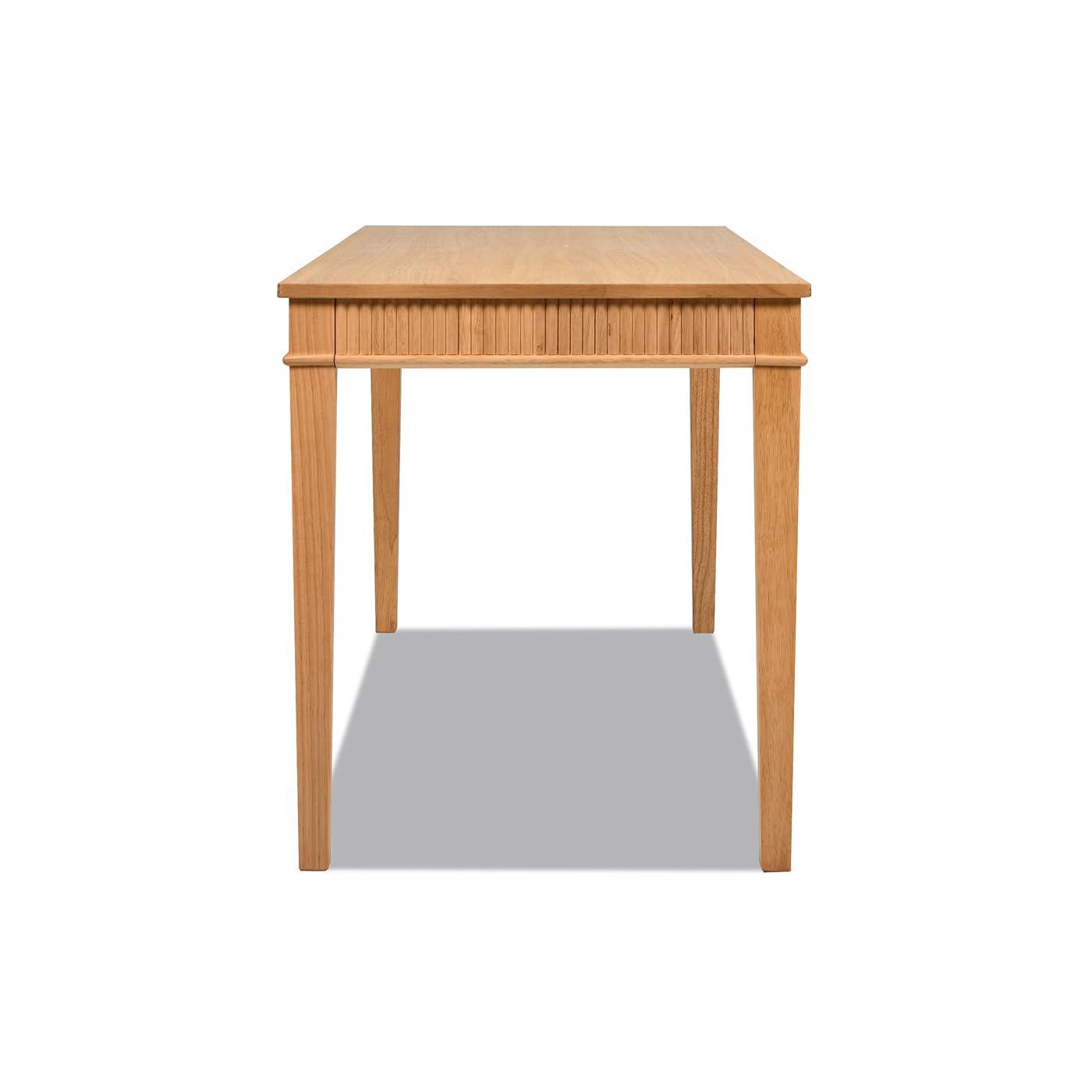 Dumont Modern Farmhouse 1-Drawer Fluted Home Office Writing Desk, Natural Blonde Solid Rubberwood & Rubberwood Veneer