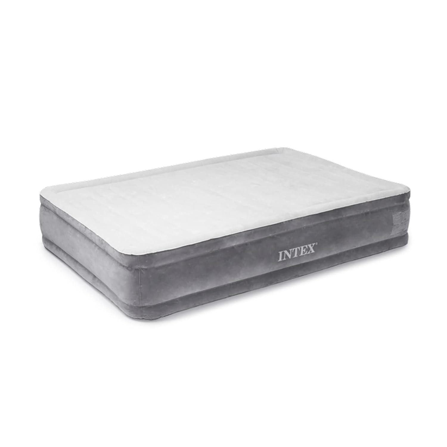 Full Gray and White Inflatable Raised Airbed with Pump