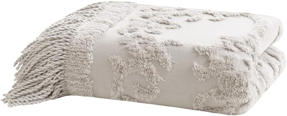 Madison Park Chloe 100% Cotton Tufted Chenille Lightweight Throw With Fringe Tassel