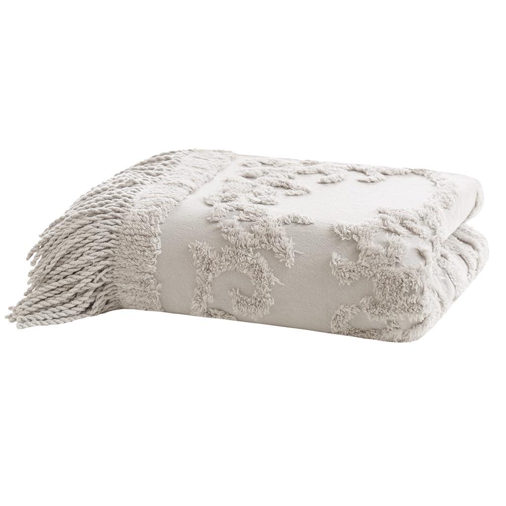 Madison Park Chloe 100% Cotton Tufted Chenille Lightweight Throw With Fringe Tassel