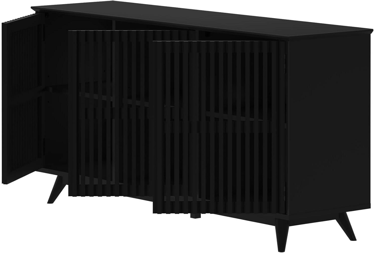 Plank+Beam Mid Century Modern Solid Wood Sideboard with 3 Doors, 59" TV Stand for Living Room, Black