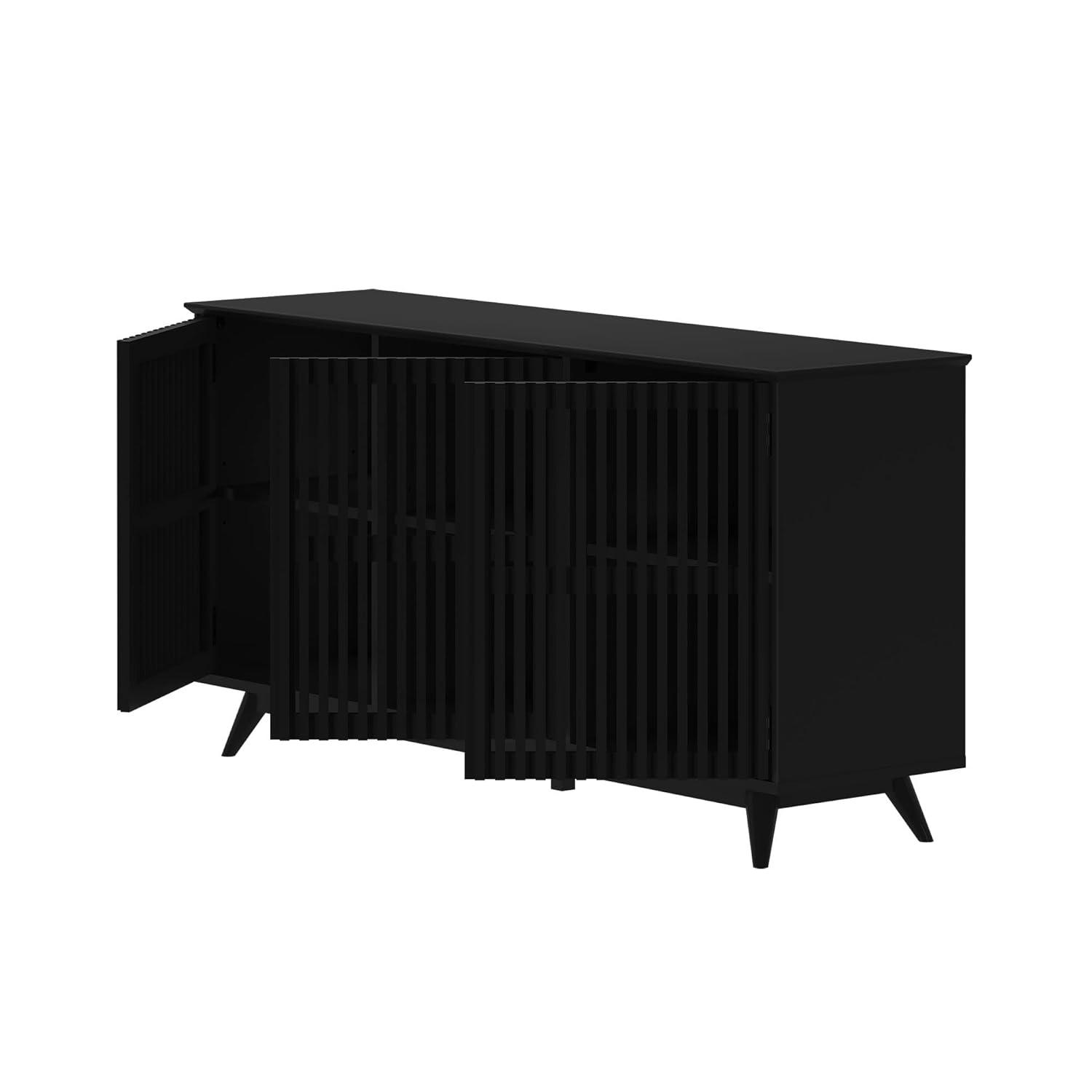 Plank+Beam Mid Century Modern Solid Wood Sideboard with 3 Doors, 59" TV Stand for Living Room, Black