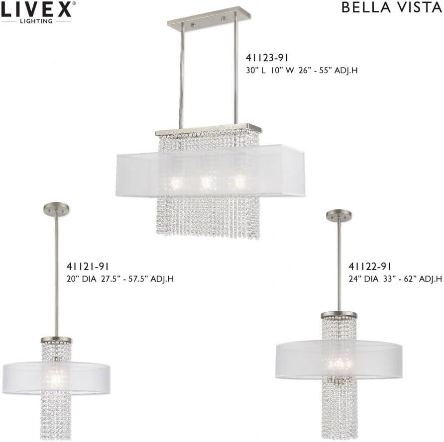 Bella Vista Brushed Nickel 3-Light Crystal Chandelier