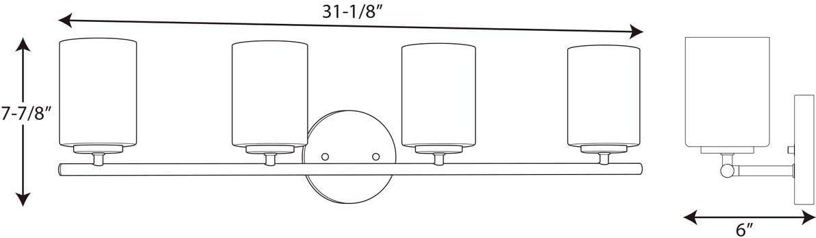 Progress Lighting Replay 4-Light Bath Vanity, Polished Nickel, Porcelain, Up/Down Mount, Brushed Nickel Finish, Shade Included
