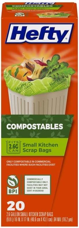 Hefty Compostables Small Kitchen Scrap Trash Bag - 2.6gal/20ct