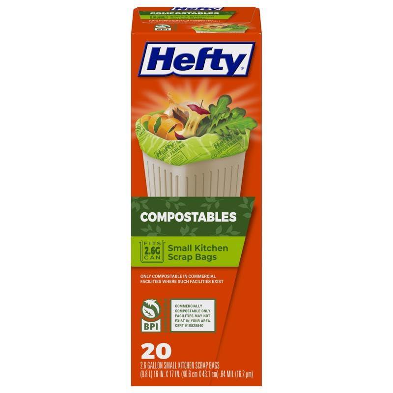 Hefty Compostables Small Kitchen Scrap Trash Bag - 2.6gal/20ct