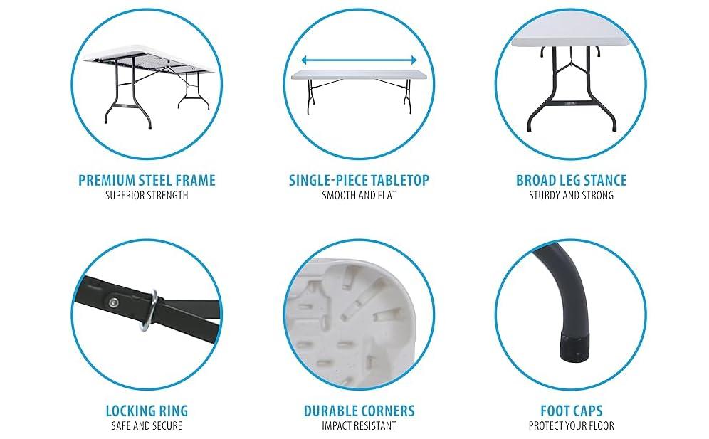 Lifetime 6 Foot Rectangle Folding Table Indoor/Outdoor Commercial Grade, White Granite (80306)