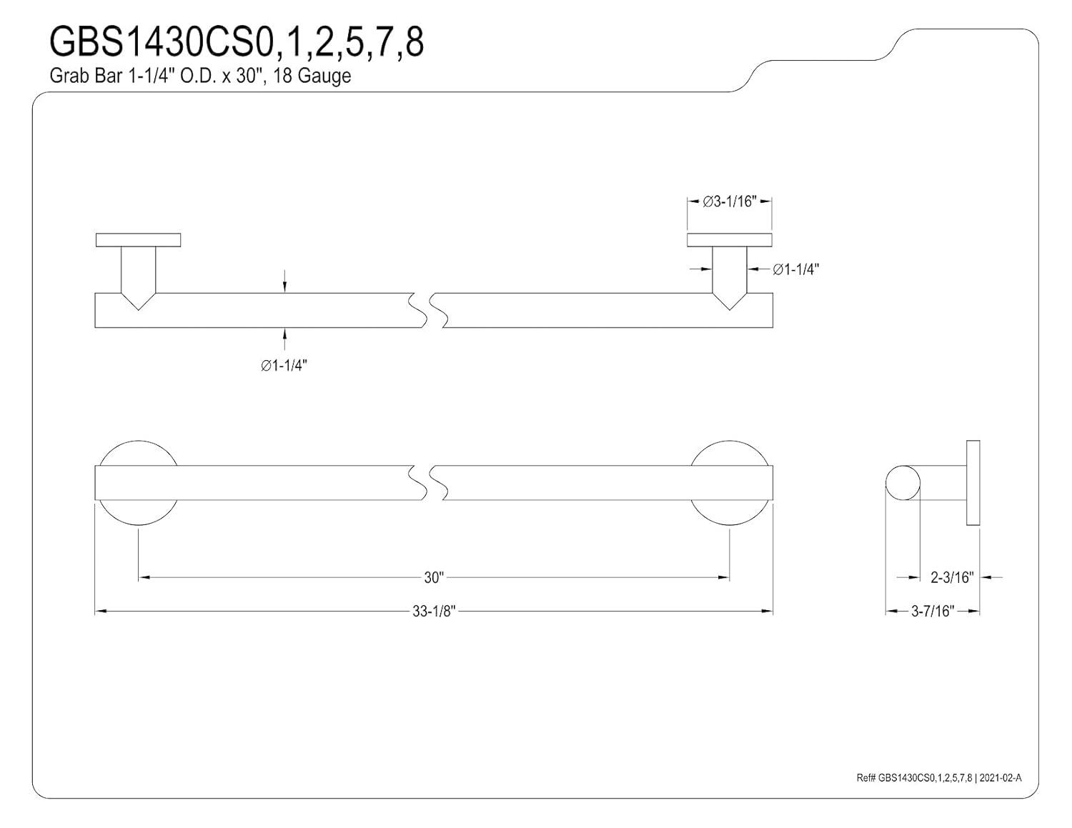 Kingston Brass Kingston Brass Berwyn Grab Bar GBS1430CS5