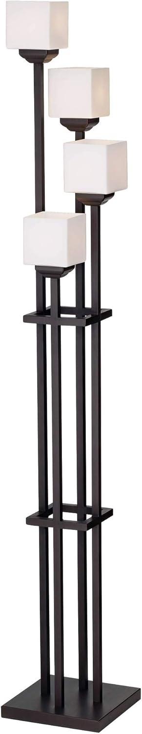 Franklin Iron Works Light Tree Rustic Torchiere Floor Lamp 72 1/2" Tall Bronze Iron 4-Light White Glass Shade Living Room Bedroom Office House Home