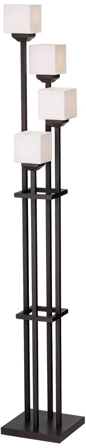 Franklin Iron Works Light Tree Rustic Torchiere Floor Lamp 72 1/2" Tall Bronze Iron 4-Light White Glass Shade Living Room Bedroom Office House Home