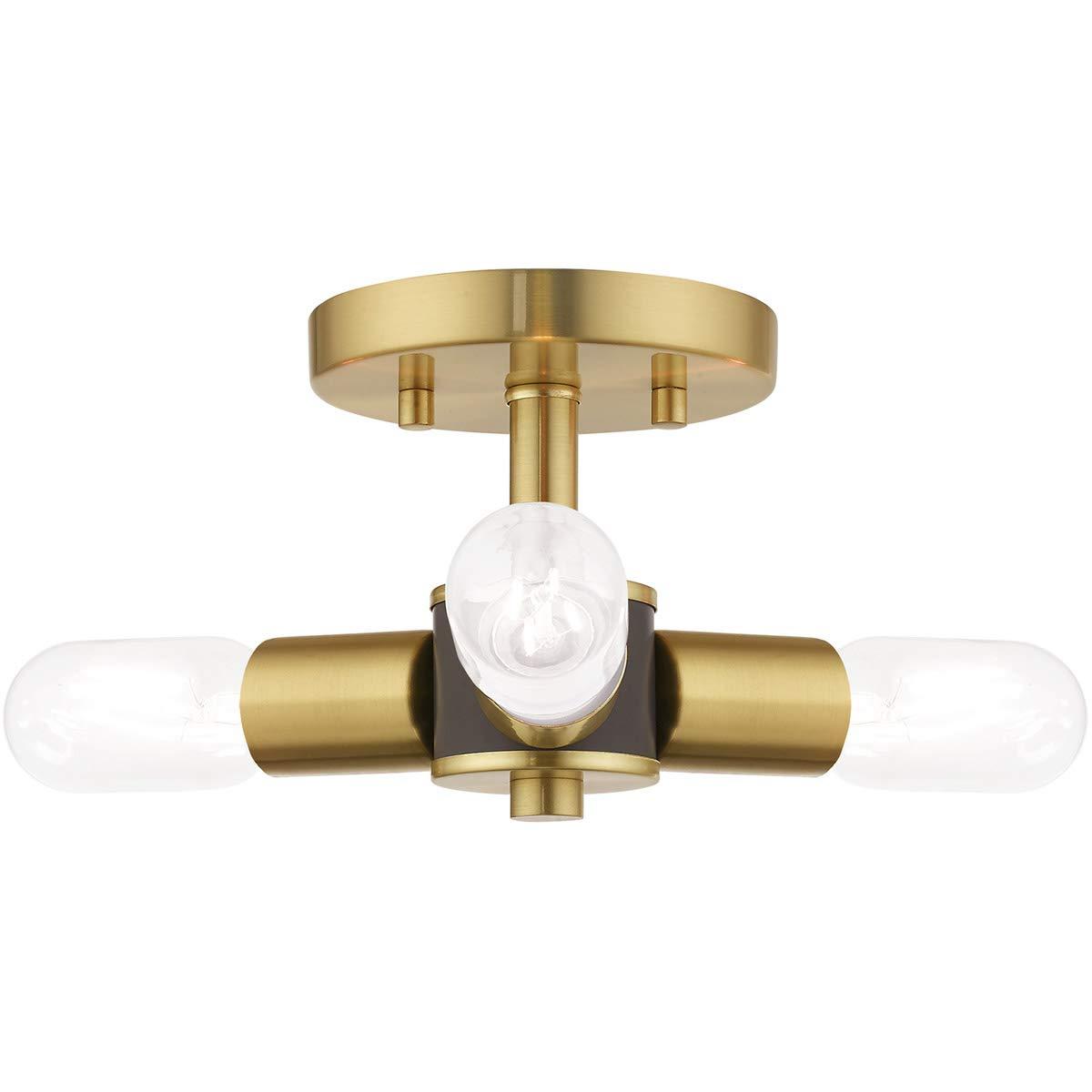Livex Lighting Copenhagen 3-Light Mid-Century Metal Ceiling Mount in Satin Brass